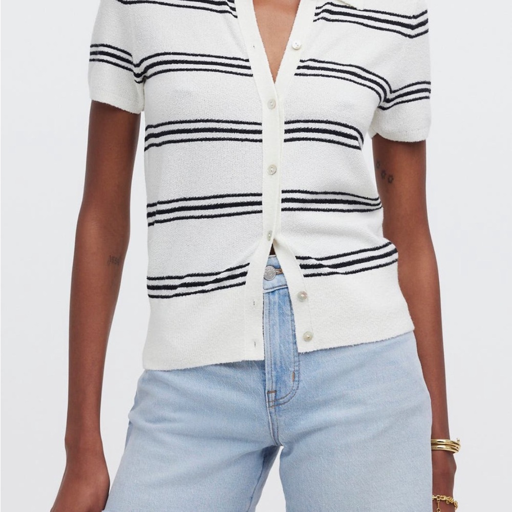 Striped Short Sleeve Cardigan